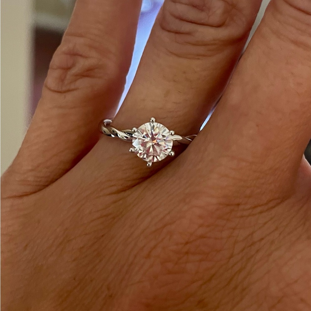 Moissanite Read Your Heart Solitaire Six Prong Twisted Sterling Silver Ring